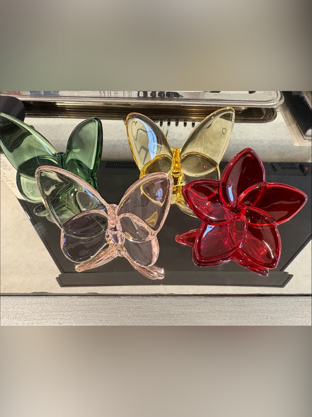 Colorful Glass Flower and butterfly Set - Red, Pink, Green, Yellow
